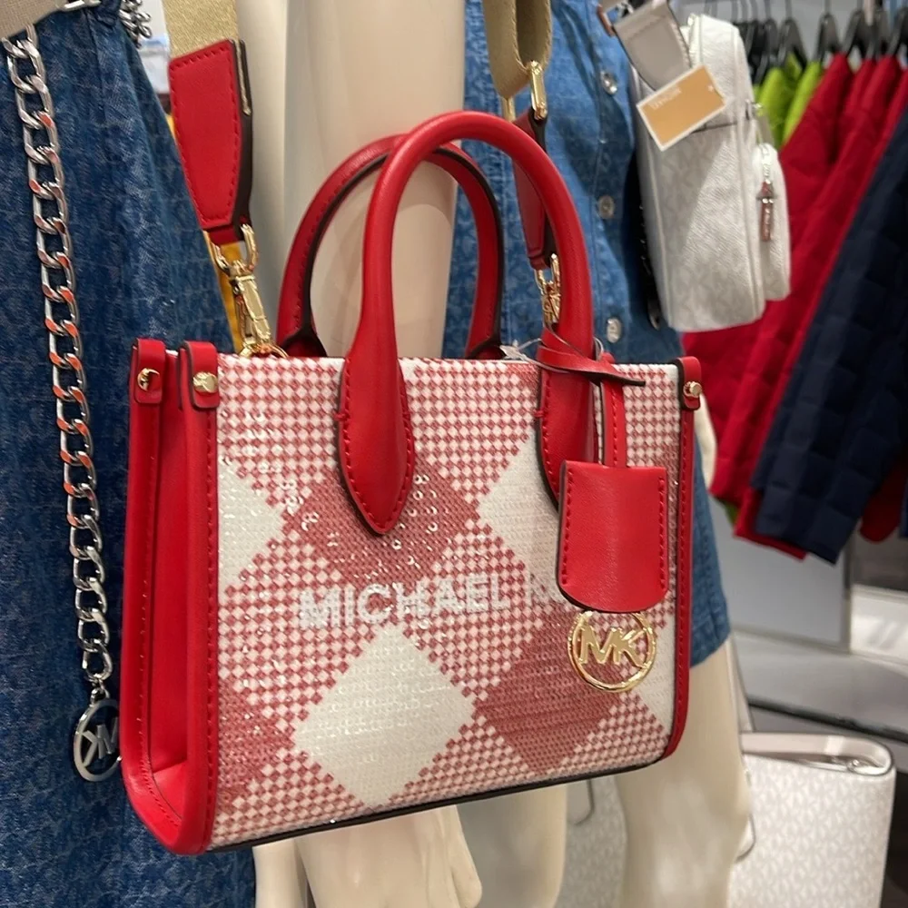 Michael Kors Mirella Extra-Small Logo Crossbody XBODY Shopper Bag Bright Red NWT